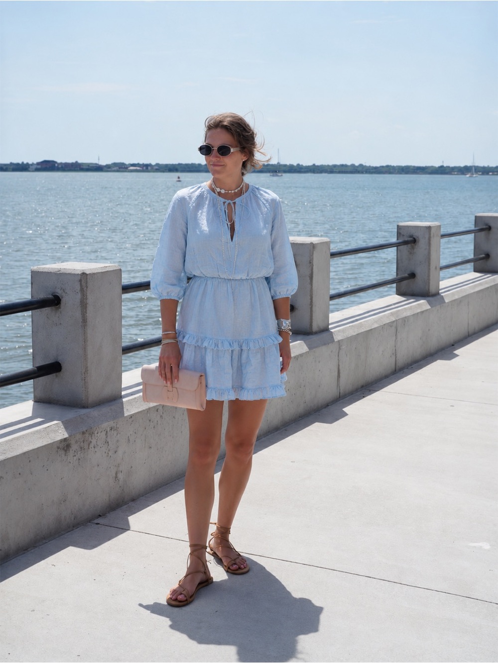 Madison Mathews Light Blue Linen Ruffle Mini Dress – Size Medium